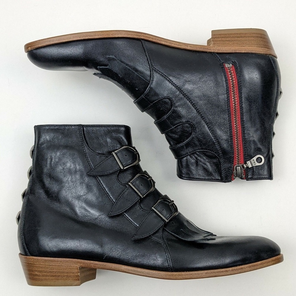 Modern Vice Black Ankle Boots with Red Zipper